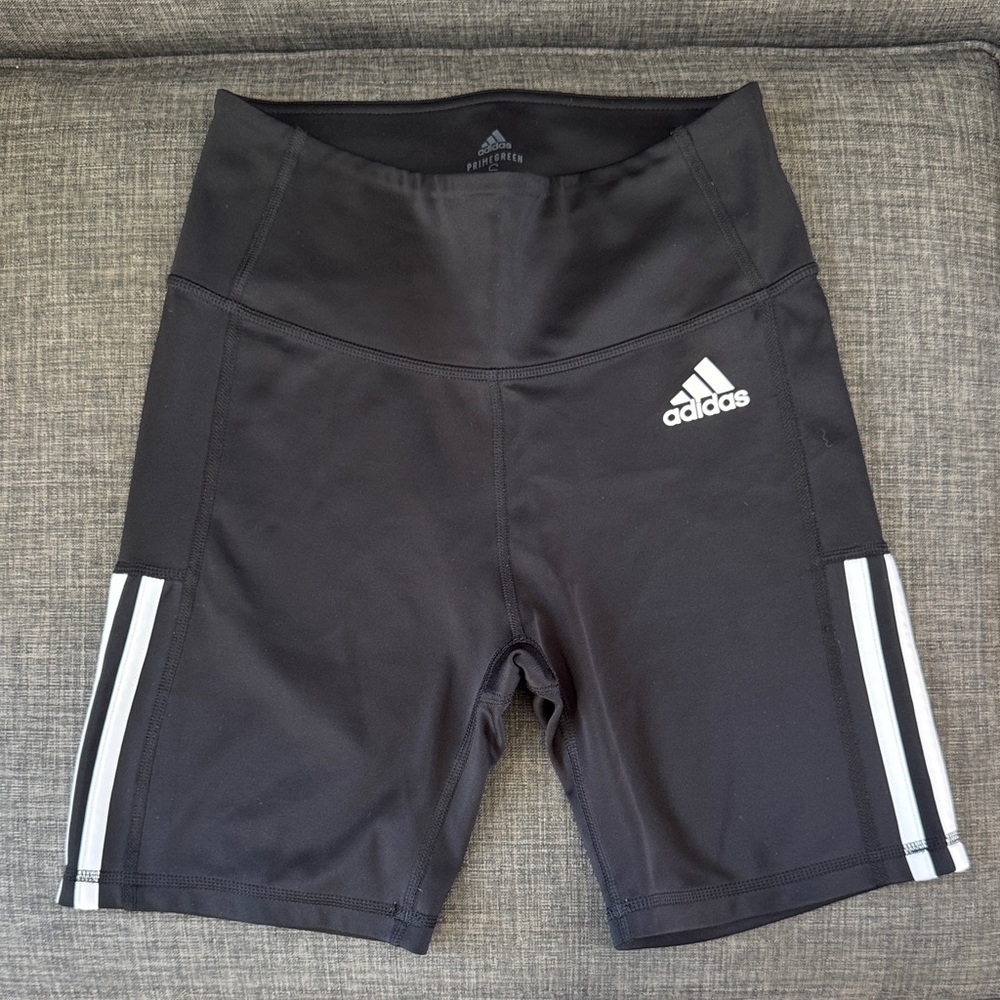 Adidas Women's Black Bike Shorts with White Stripes